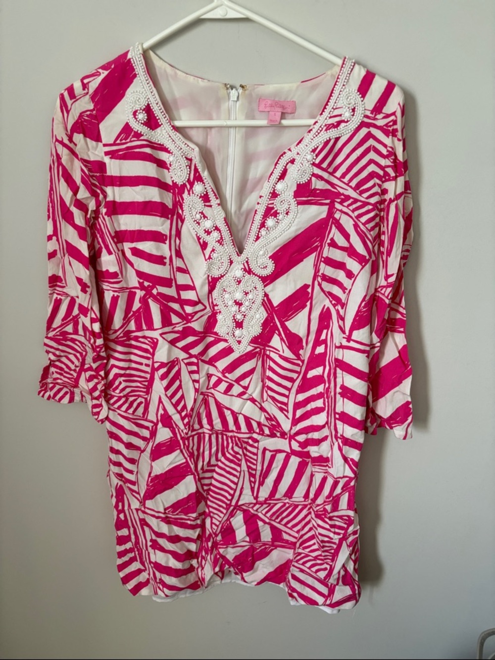 Lilly Pulitzer Pink and White V-Neck Tunic Dress